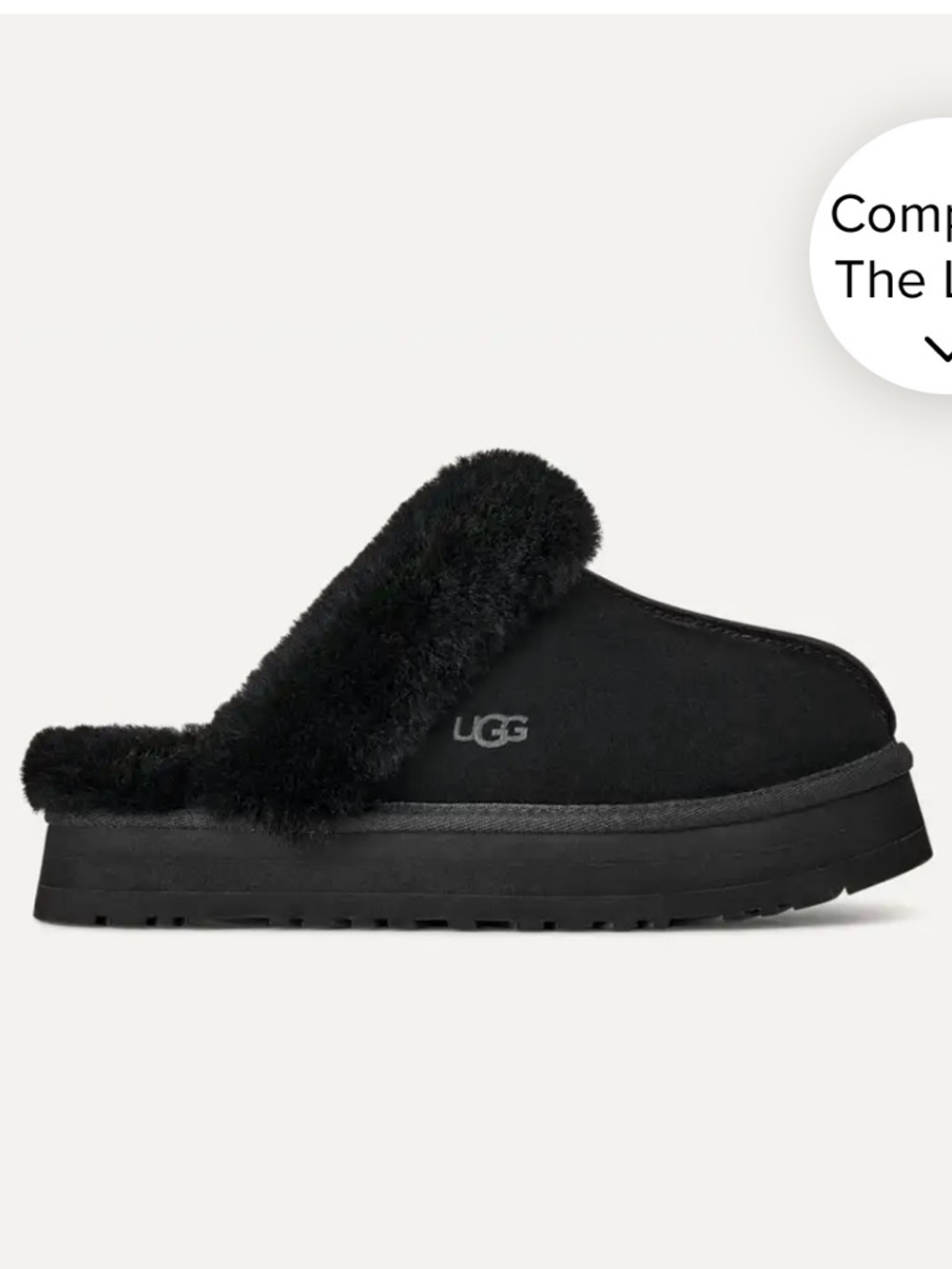 Ugg Disquette Platform Slipper Womens Suede/Wool Slide Sandal Black
